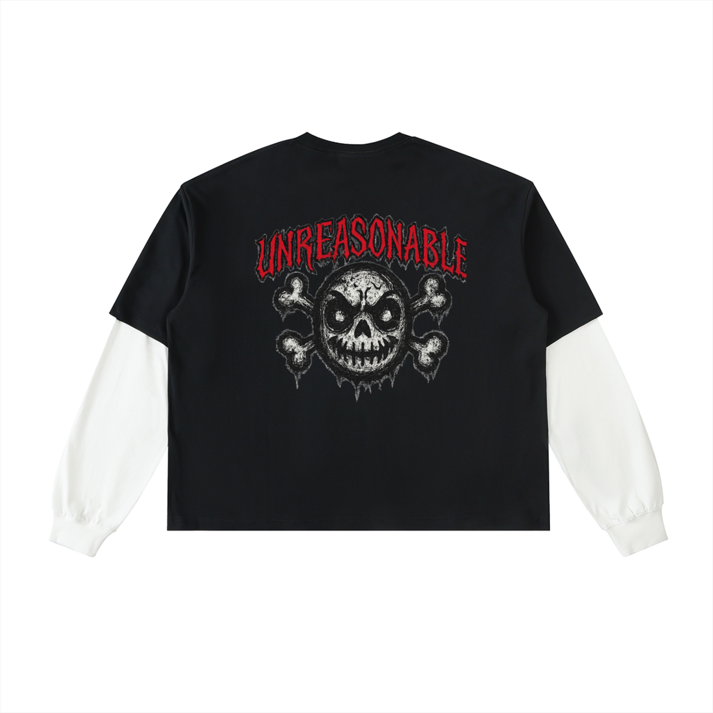 URBAN HAZE “Unreasonable” Layered Contrast Sleeve Cotton T-Shirt