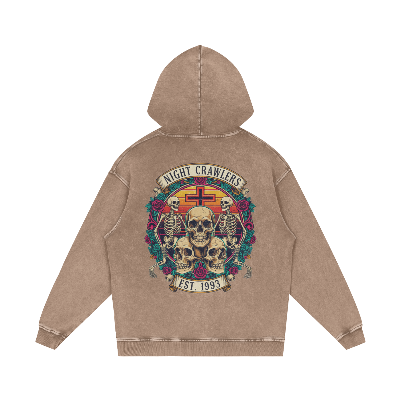 “URBAN HAZE” Vintage "Night Crawlers" Skeleton Snow Washed Loose Cotton Hoodie