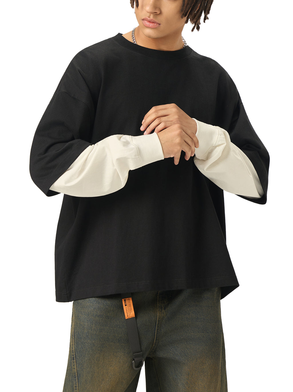 URBAN HAZE “Unreasonable” Layered Contrast Sleeve Cotton T-Shirt