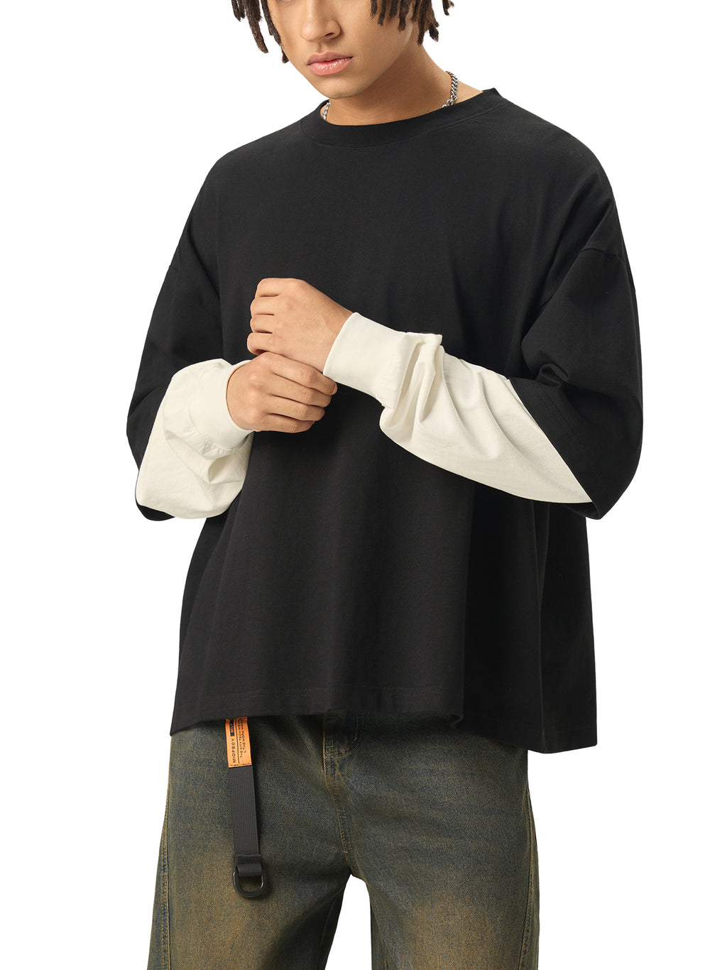 URBAN HAZE “Unreasonable” Layered Contrast Sleeve Cotton T-Shirt