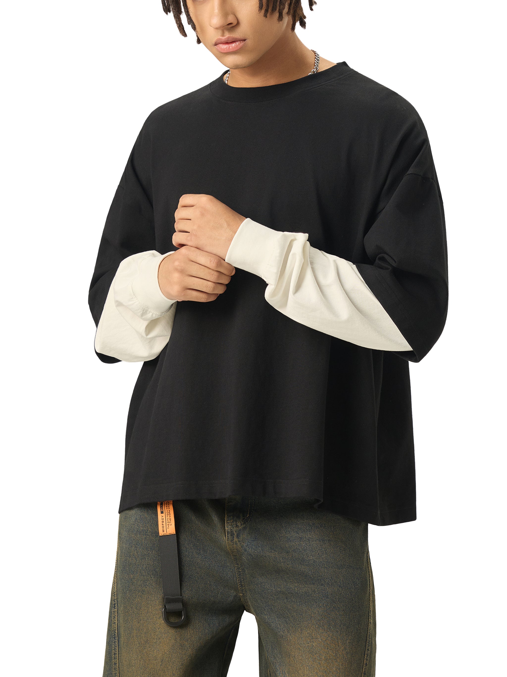 URBAN HAZE “Unreasonable” Layered Contrast Sleeve Cotton T-Shirt