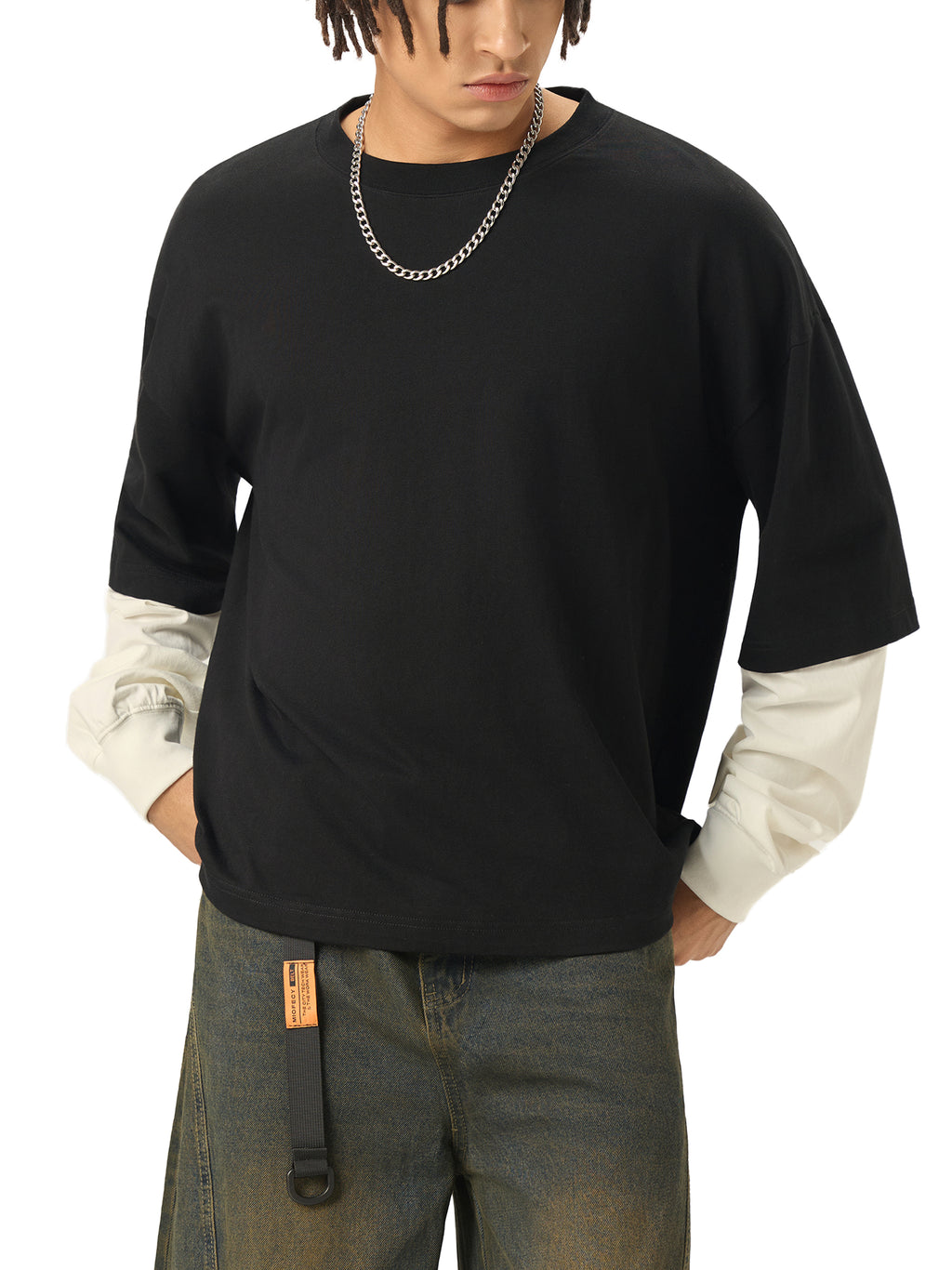 URBAN HAZE “Unreasonable” Layered Contrast Sleeve Cotton T-Shirt