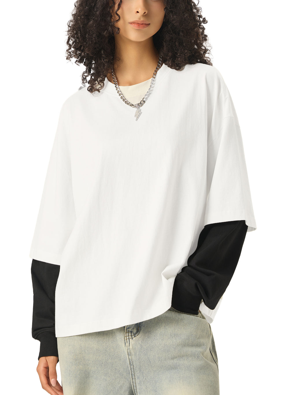 URBAN HAZE “Unreasonable” Layered Contrast Sleeve Cotton T-Shirt