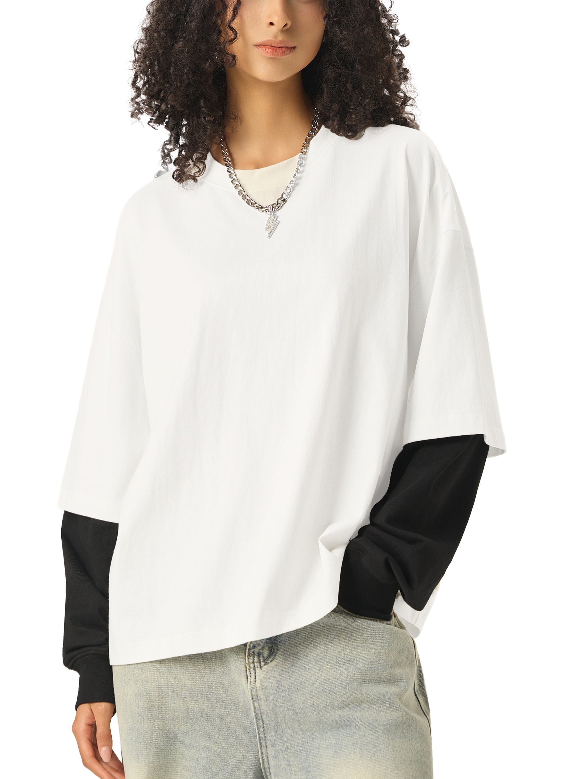 URBAN HAZE “Unreasonable” Layered Contrast Sleeve Cotton T-Shirt