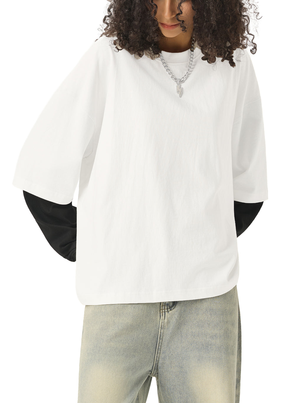 URBAN HAZE “Unreasonable” Layered Contrast Sleeve Cotton T-Shirt
