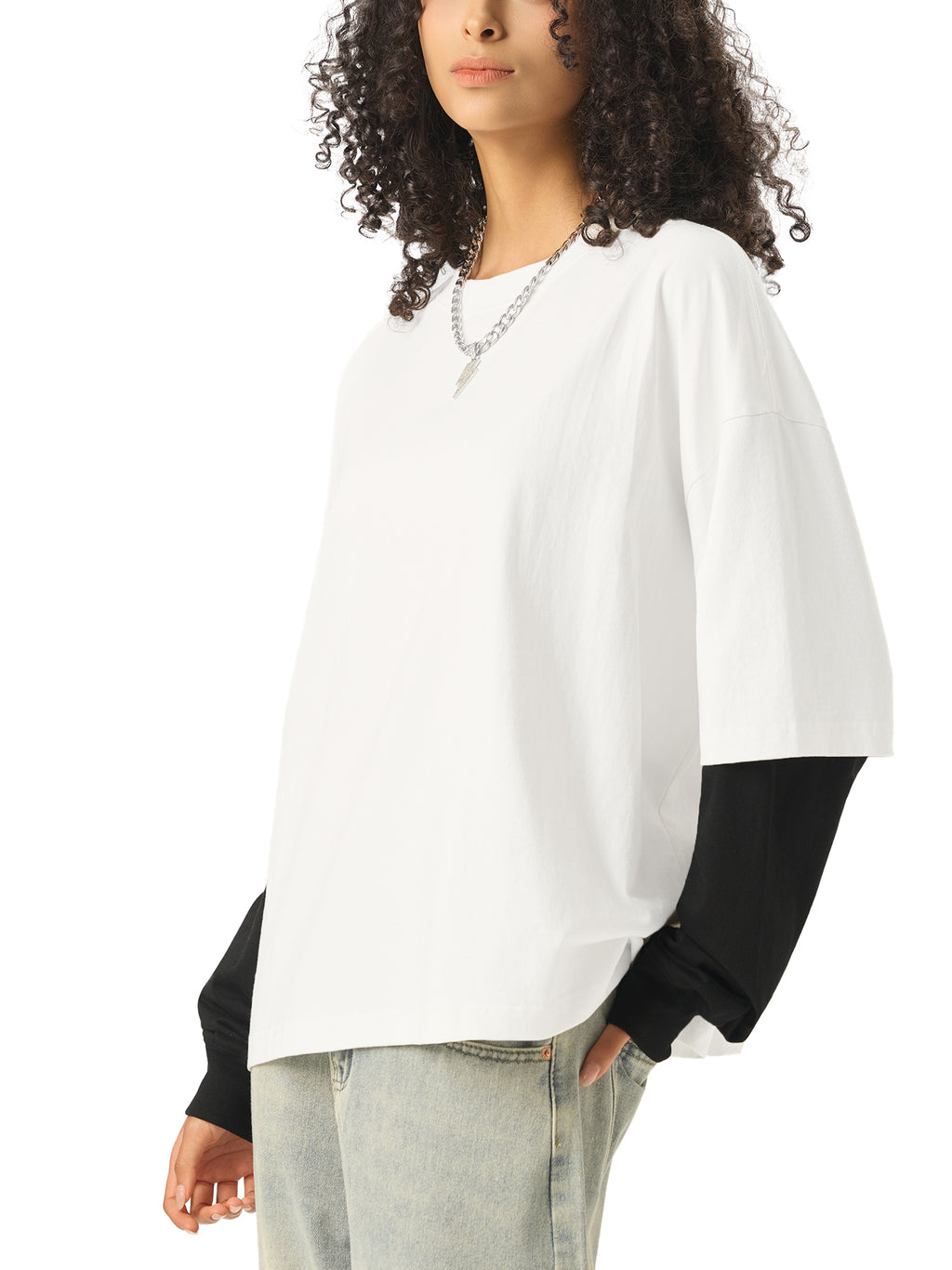 URBAN HAZE “Unreasonable” Layered Contrast Sleeve Cotton T-Shirt