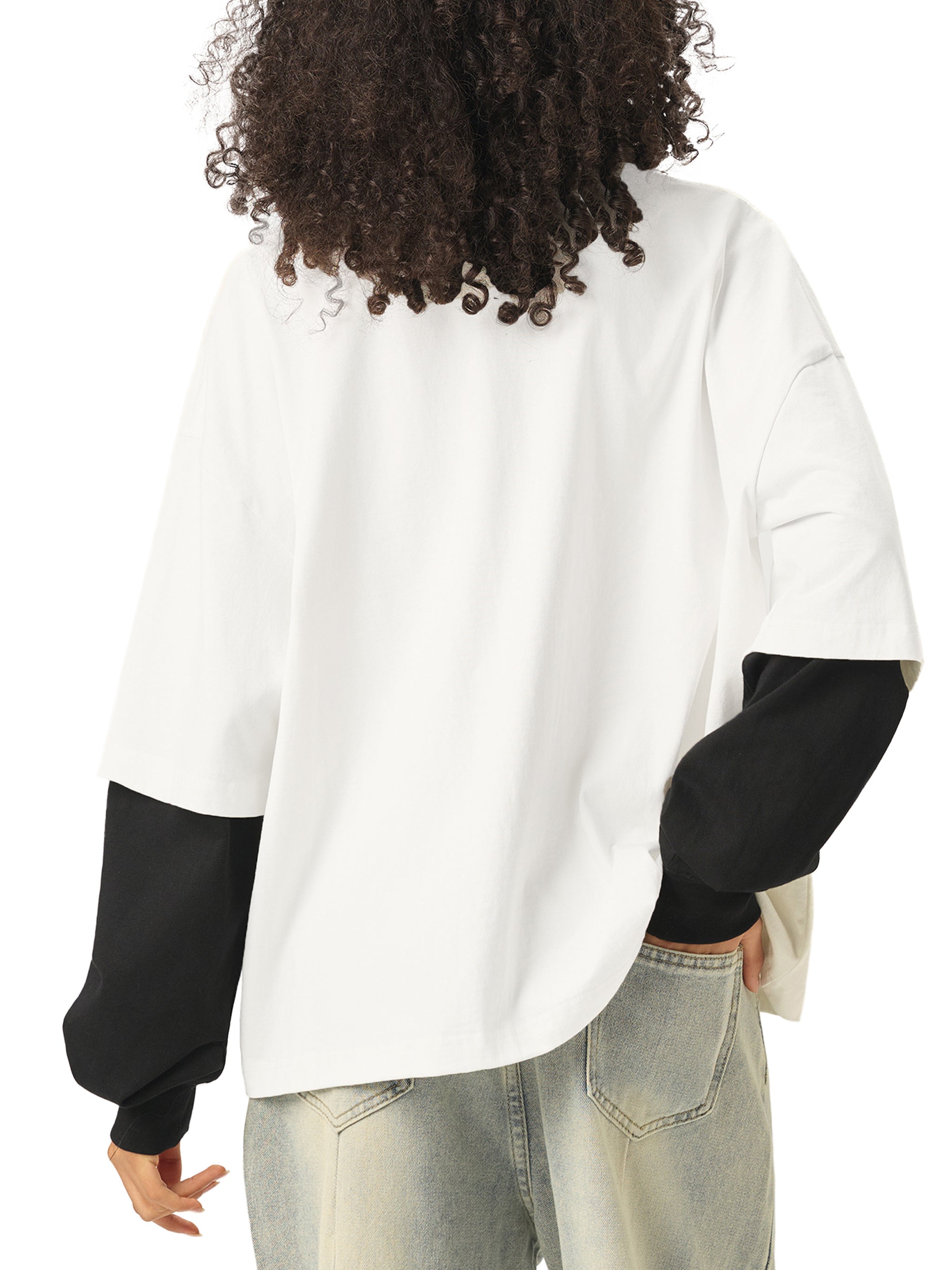 URBAN HAZE “Unreasonable” Layered Contrast Sleeve Cotton T-Shirt